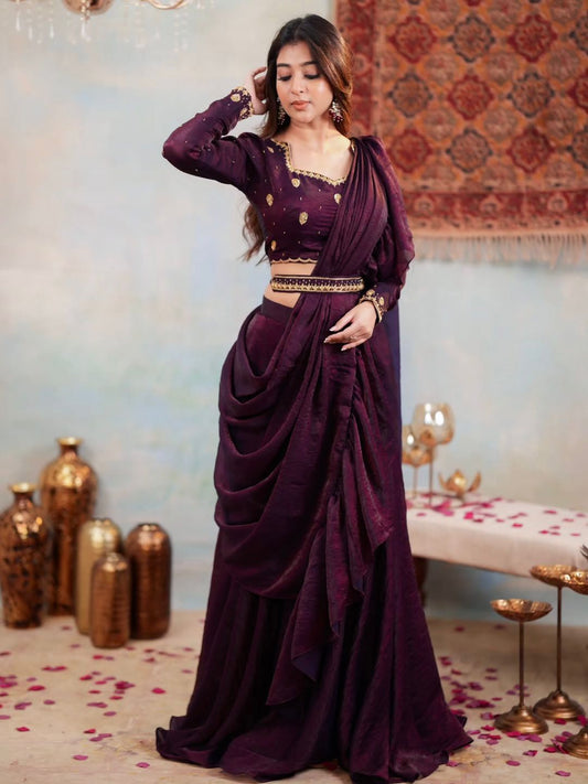 Designer Party Wear Lehenga Saree for Women – Two Tone Fandy Silk Embroidered Lehenga Choli with Dupatta OOVIZ VASTRA