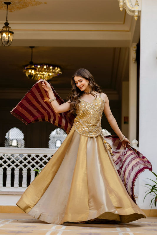Pure Banarasi Lehenga Set, Mirror Work Bridal Designer Lehenga