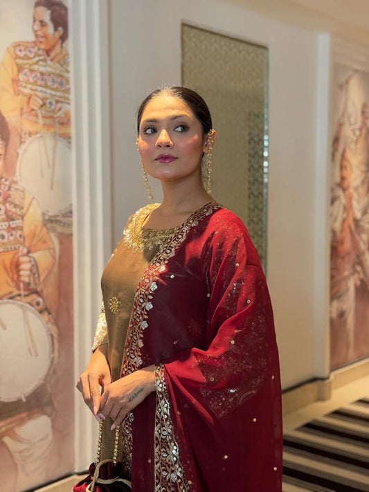 Women GMY Silk Embroidered Kurti Pant Set with Dupatta | Designer Party Wear Ethnic Suit