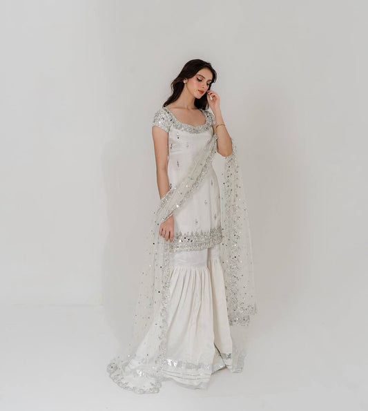 Faux Georgette Embroidered Sharara Suit Set with Dupatta – Designer Party Wear Sharara Dress for