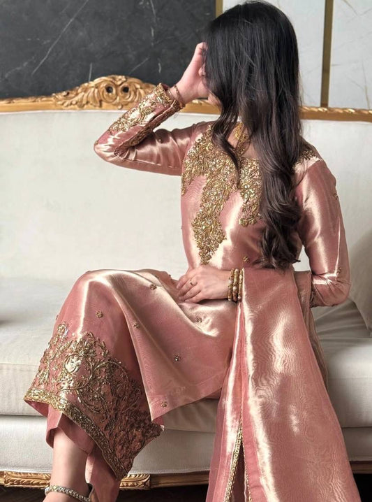 ZMY Silk Embroidered Kurta Pant Dupatta Set – Designer Party Wear Ethnic Suit for Women