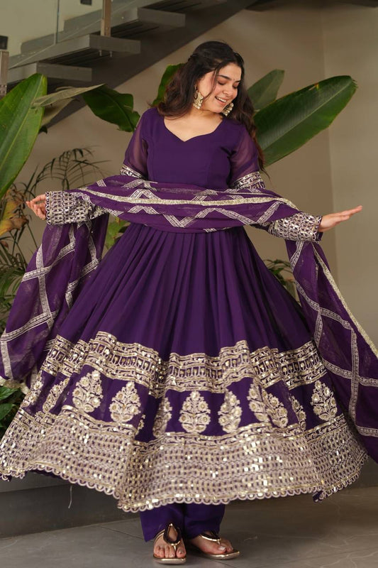 Designer Anarkali Sharara Suit Set with Dupatta – 50” Length, 3m Flair