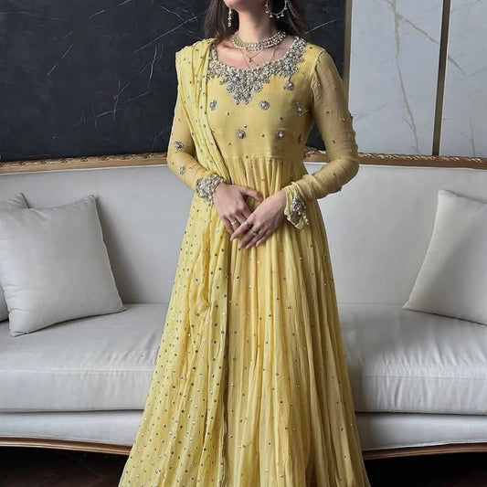 Designer Anarkali Gown with Dupatta – Lightweight Georgette Embroidery