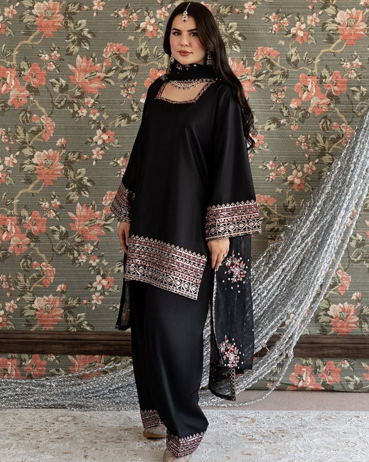 Designer Farshi Palazzo Suit Set with Dupatta – Thread & Sequins Work