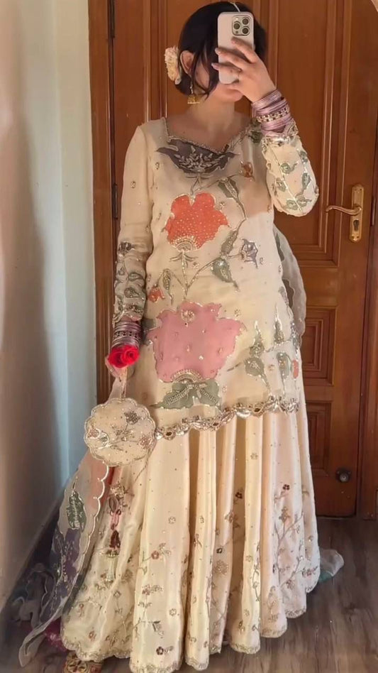 Designer Gharara Suit Set with Dupatta – 3 Meter Flair Chinon Embroidery