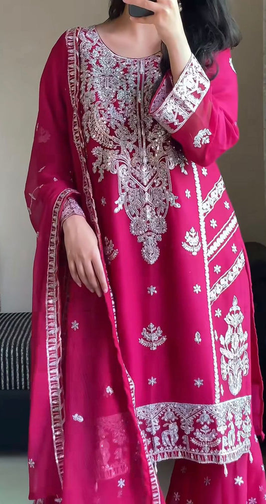 Designer Blooming Georgette Palazzo Set with Dupatta – Sequins Embroidery