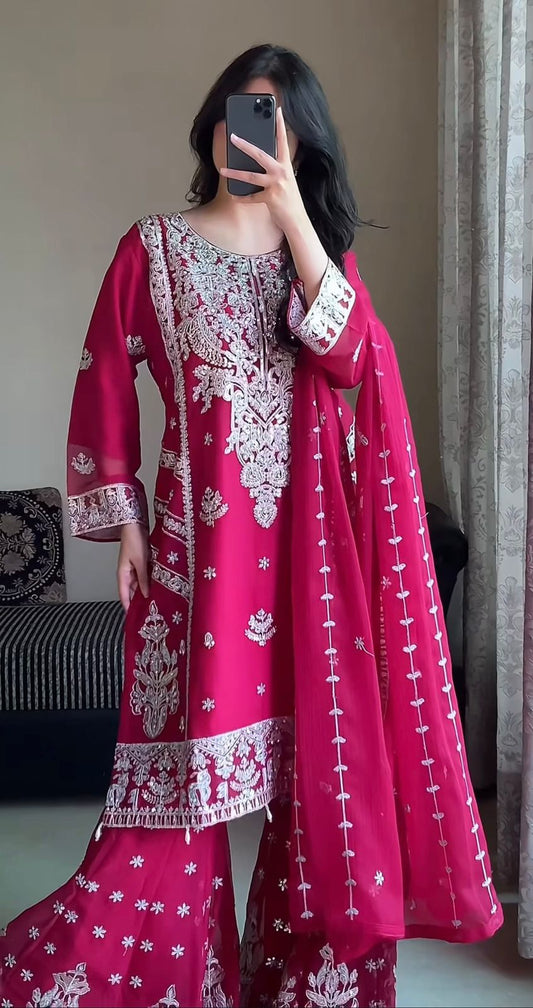 Designer Blooming Georgette Palazzo Set with Dupatta – Sequins Embroidery