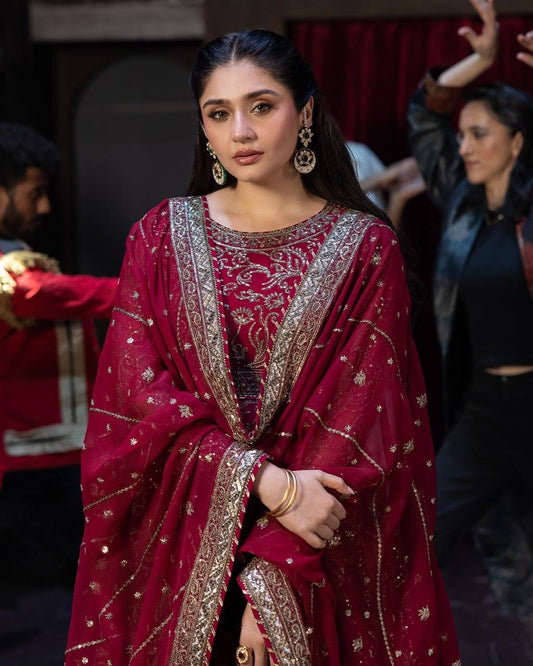 Designer Long Gown Set with Dupatta – Embroidery Sequence Work
