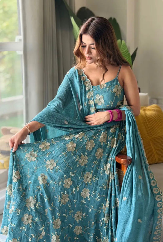 Designer Sleeveless Anarkali Suit with Dupatta – 4 Meter Flair & Handwork