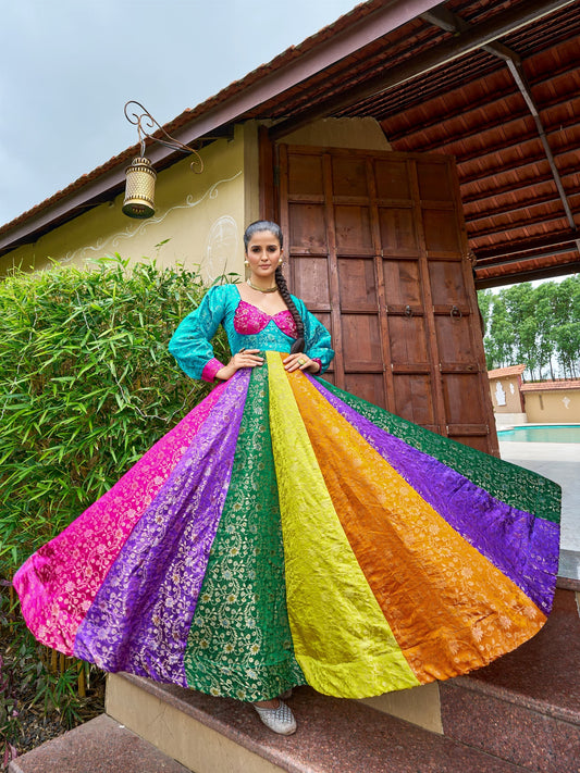 12 Kali Multicolor Anarkali Gown – 5-6 Meter Flair Garba Wear (NGJK158)