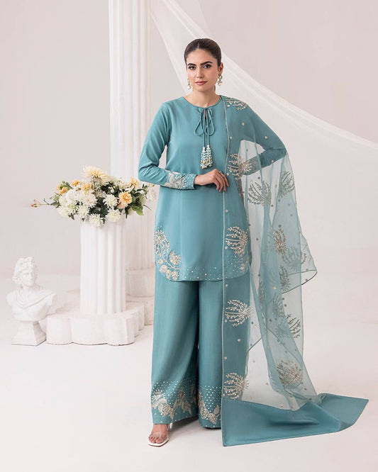Designer Kurti Pant Set with Organza Dupatta – XL & XXL Festive Wear