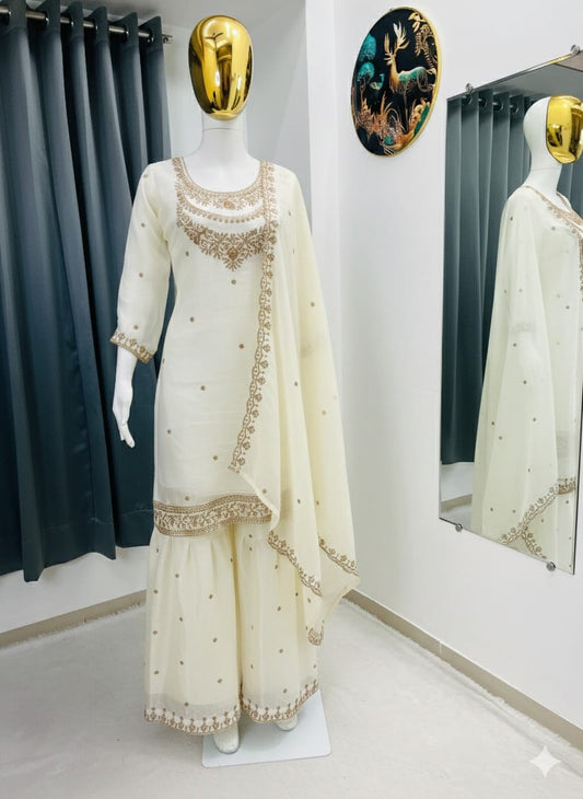 Designer Fendy Top Sharara Set with Dupatta – Heavy Embroidered Festive Party Wear OOVIZ VASTRA