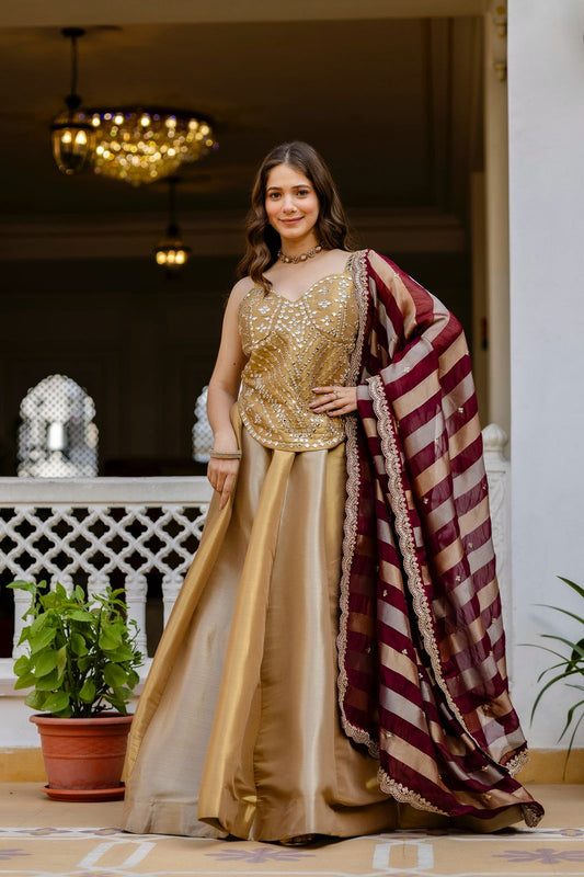 Pure Banarasi Lehenga Set, Mirror Work Bridal Designer Lehenga