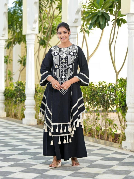 Women’s Rayon Cotton Kurti Palazzo Set with Mirror Work – 2 Piece Ethnic Wear (Fully Stitched)