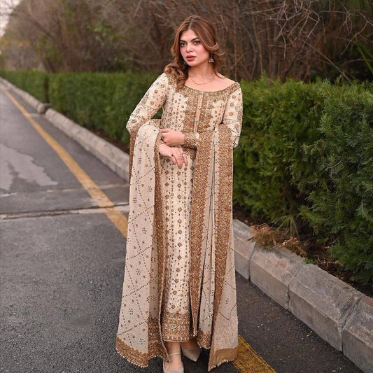 Women’s Georgette Long Kurti Palazzo Set with Dupatta – Fully Sequins Embroidered Festive Wear (Fully Stitched)