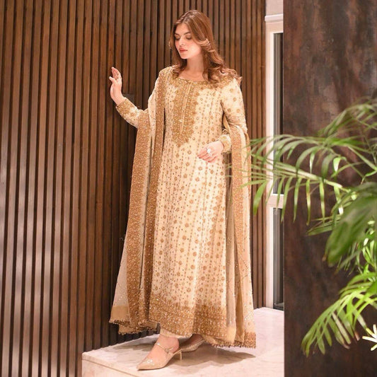 Women’s Georgette Long Kurti Palazzo Set with Dupatta – Fully Sequins Embroidered Festive Wear (Fully Stitched)