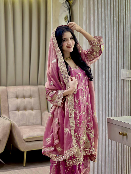 Designer Kurti Palazzo Set with Dupatta – Moss Silk Sequin Embroidered Party & Festive Wear Suit for Women