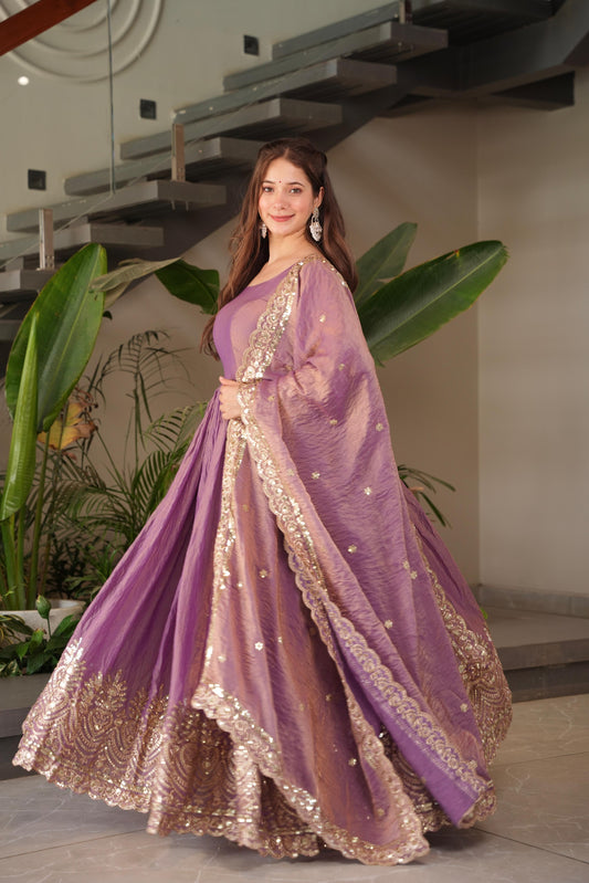 Designer Anarkali Gown with Dupatta – 56 Inch Length Flared Party Wear