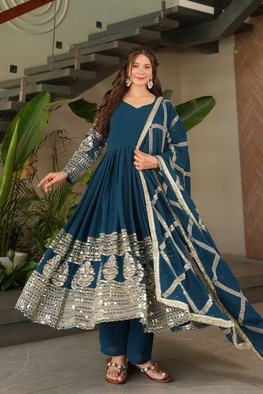Designer Anarkali Sharara Suit Set with Dupatta – 50” Length, 3m Flair