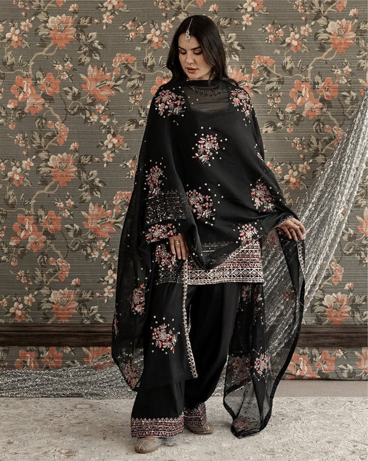 Designer Farshi Palazzo Suit Set with Dupatta – Thread & Sequins Work