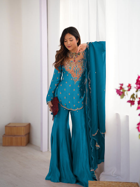 Designer Kurti Palazzo Set with Dupatta – Plus Size (S to 5XL) Embroidered