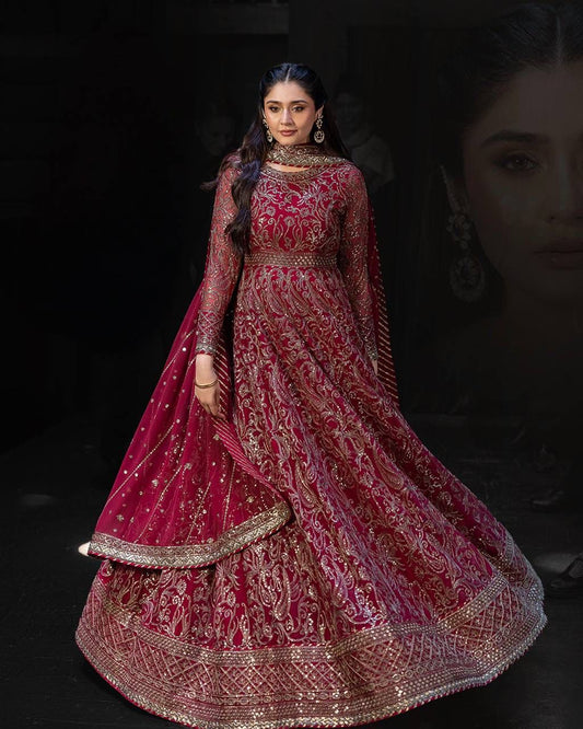 Designer Long Gown Set with Dupatta – Embroidery Sequence Work