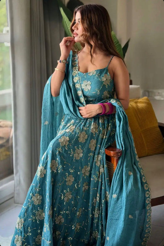 Designer Sleeveless Anarkali Suit with Dupatta – 4 Meter Flair & Handwork
