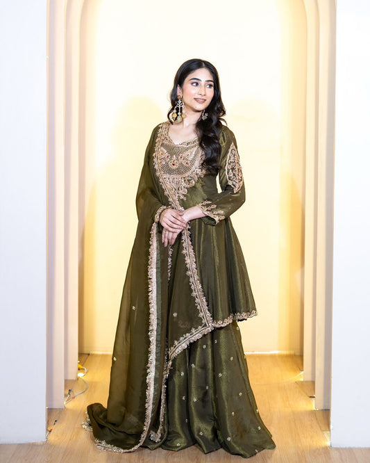 Designer Sharara Suit Set with Dupatta – Kali Cut Embroidery Work