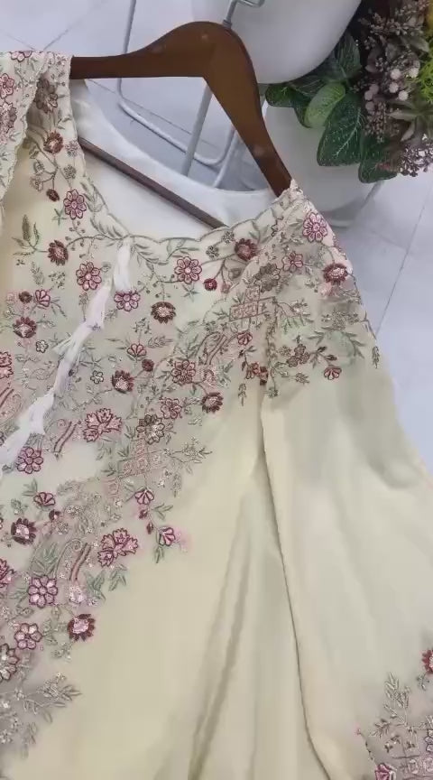 Designer Kurta Palazzo Set with Embroidered Shrug – Faux Georgette Party Wear for Women