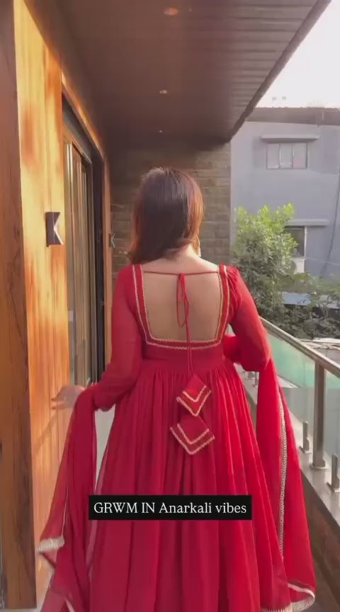 Rust Flared Anarkali Gown Set for Women – Designer Festive Party Wear with Dupatta
